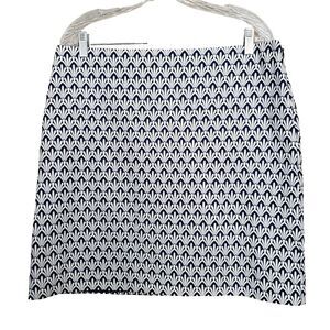 Talbots Blue & White Geo Print Side-Zip Lined A-Line Skirt Size 12 NWT